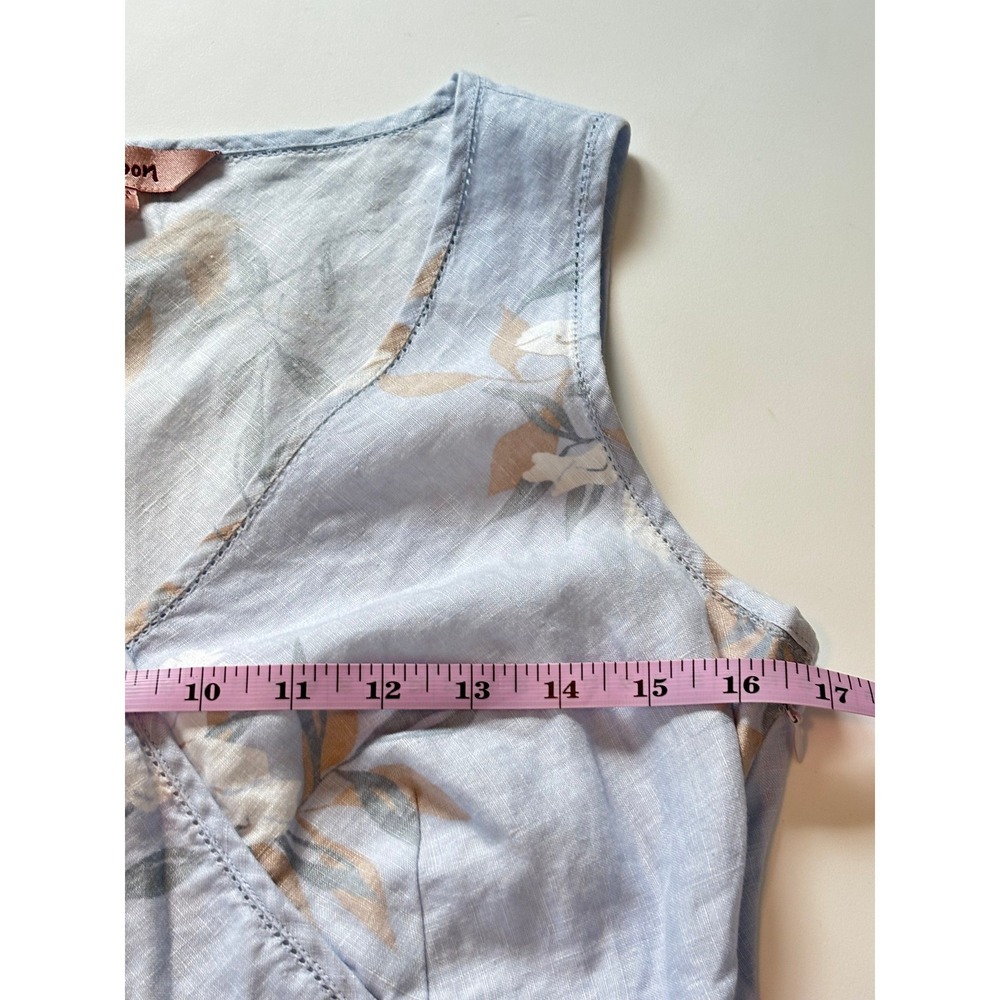 Monsoon Floral Linen Midi Dress Light Blue Womens Size 6 V-Neck Sleeveless Boho - Picture 8 of 9